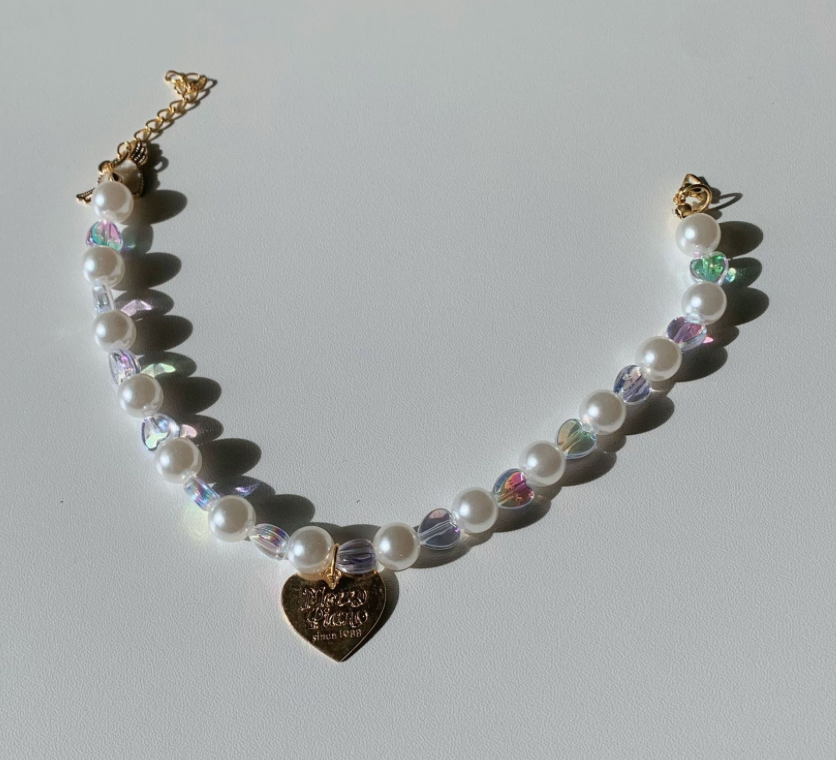 Rainbow Pearl Crystal beaded Pet Collar Handmade Luxurious Adjustable Necklace for Cats Small Dogs Iridescent Pearl cat collar dog collar